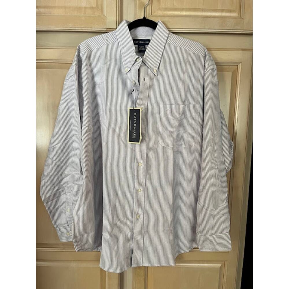 NWT Natural Life Shirt Cotton Purple White Stripe Button Down Sz L Preppy